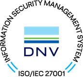 Certificeringsmerk van DNV voor een informatiebeveiligingsmanagementsysteem volgens ISO/IEC 27001