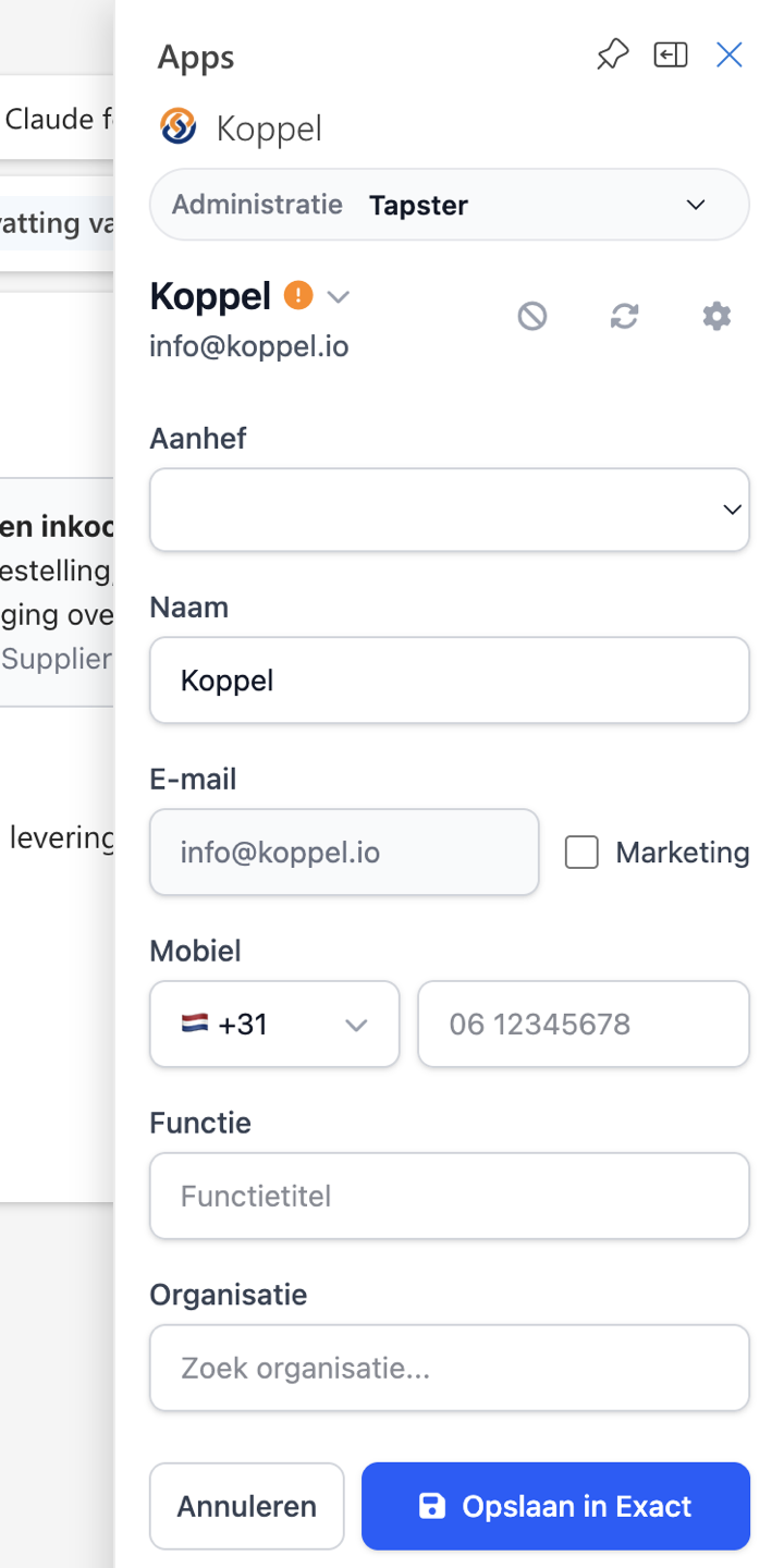 Koppel openen in het Outlook-lint